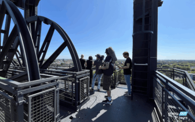 Begleitung zum Interview auf dem Fördergerüst der Zeche Holland in Bochum-Wattenscheid